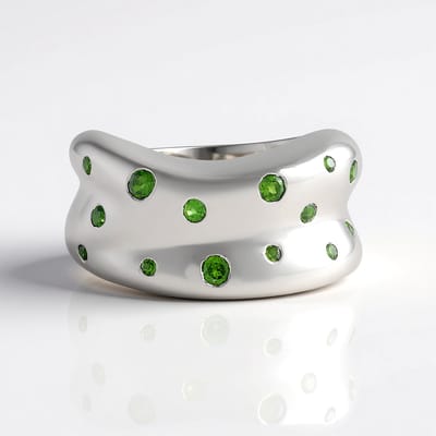 Cavill - Zilveren ring 925 Sterling met platina coating - 14x Russische diopsied (0,458 ct) - Moderne stijlvolle ring - Groene ronde edelstenen