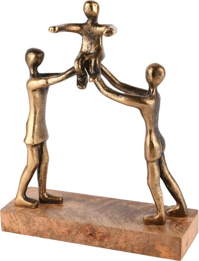 Dekoratief | Deco koppel m/kind, goud/naturel, metaal/hout, 20x8x25cm | A248429