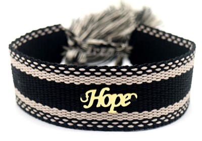 Stoffen Armband Dames - RVS Bedel Hope - Lengte Verstelbaar - Zwart en Goudkleurig