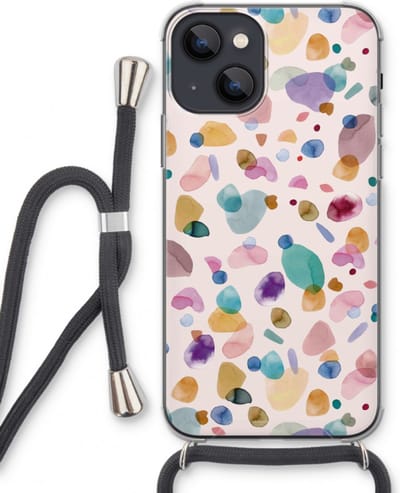 Case Company® - Hoesje met koord geschikt voor iPhone 13 mini hoesje met Koord - Terrazzo Memphis - Telefoonhoesje met Zwart Koord - Bescherming aan alle Kanten en Over de Schermrand