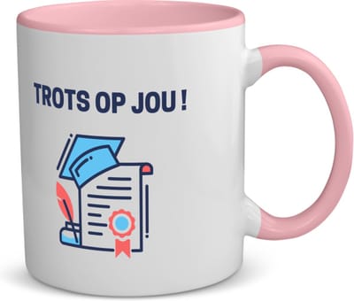 Akyol - trots op jou! koffiemok - theemok - roze - Felicitatie - iemand die is geslaagd - gefeliciteerd - examen - school - diploma gehaald - cadeau - kado - geschenk - 350 ML inhoud