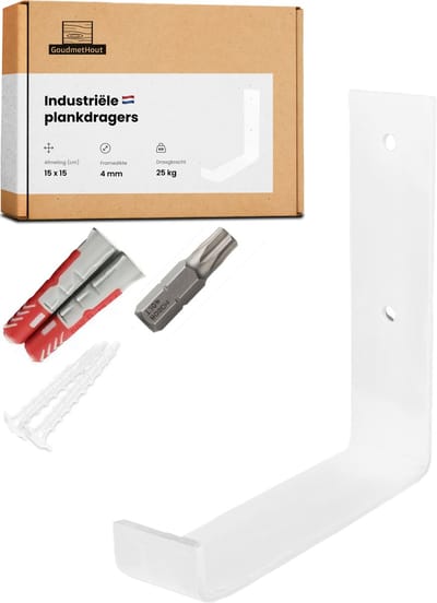 GoudmetHout® Industriële Plankdragers L-vorm UP - 15 cm - Stalen Plankdrager voor Wandschap, Muurrek of Wandconsole - Max 25 kg - 1 stuk - Mat Wit