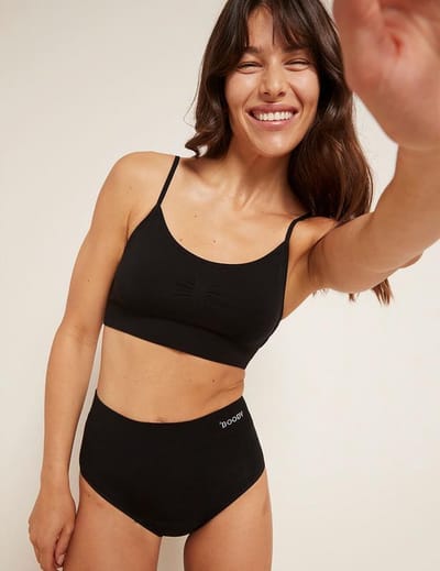 Boody - Bamboe Full Brief Tailleslip menstruatieondergoed - Zwart - Licht/Normaal (ca. 10 ml/2 tampons) maat M