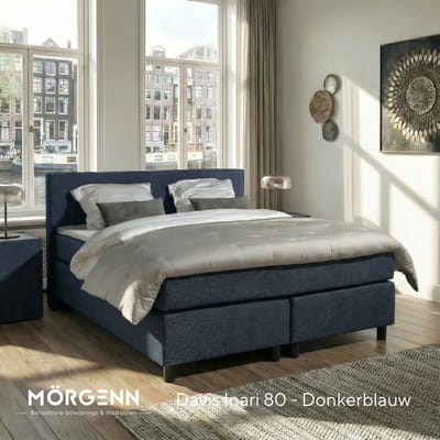 Mörgenn Boxspring Amsterdam - Pocketvering - Donkerblauw - 80x200 cm - Inclusief Dekbed en Kussens