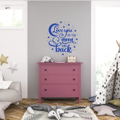 Muursticker - Love You To The Moon And Back - 46,4 x 50,4 - Blauw
