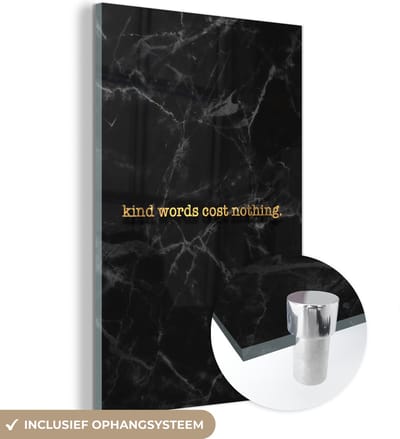 MuchoWow® Glasschilderij 40x60 cm - Schilderij acrylglas - Quotes - Spreuken - Goud - Marmer - Foto op glas - Schilderijen