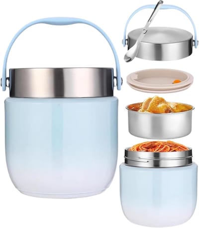 Warme lunchcontainer - Soepen doos - Buitenmaaltijden - Lekvrij en warmhoudend - 1200 ml - Blauw