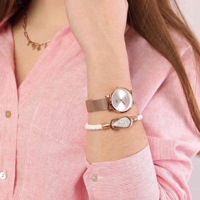 Q&Q horloge rose met mesh band QA21J011Y