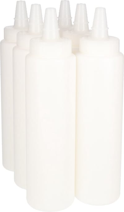 6 x Knijpbare Doseerfles 250 ml wit met Tuitdop naturel- BPA Vrij - Niet Breekbaar - Plastic Flesjes Navulbaar - Met Dop - Lege Flessen - 6 stuks