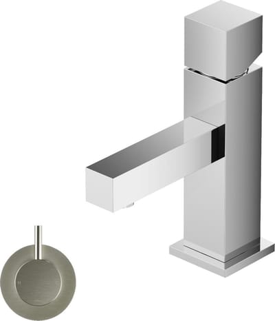 Hotbath Bloke Q002GN - wastafelmengkraan - 1-hendel - Recht - 14 cm - vierkant - Geborsteld Nikkel