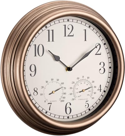 Grote Outdoor Klok - Wandklok Tuin - Buiten Tijd Aflezen - Met Thermometer Luchtvochtigheid - 315 cm Diameter - Bronskleurig