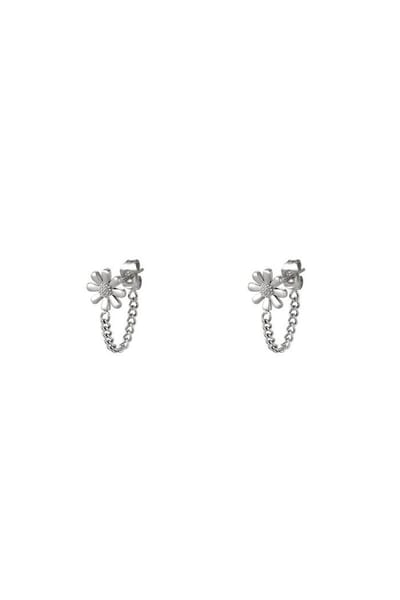Flower - zilver - Oorknopje met ketting