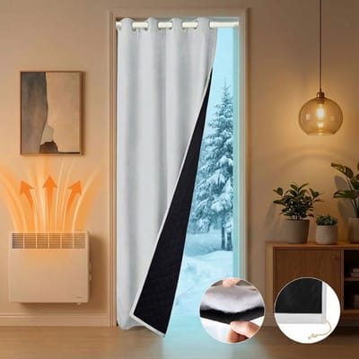 MUPOO 2x Waterdicht Winddicht Deurgordijn - Thermisch Isolerend 405gsm - Verduisterend - Warmte & Koudwerend - Oogjes & Stangzak - Gewatteerd - voor Lakeside Cottages, Balkon, Thuis, Pergola(Grijsachtig wit, B110xH203cm)
