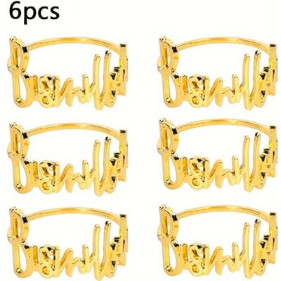 1 ensemble/6 ronds de serviette en métal, décoration de table de fête pour la Saint-Valentin, ronds de serviette monogrammés Pack of 6