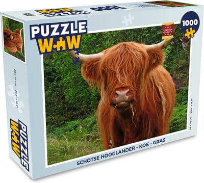 Puzzel Schotse hooglander - Koe - Gras - Legpuzzel - Puzzel 1000 stukjes volwassenen