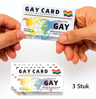 Set van 3x Gay Identiteitskaarten – Wit – Humor Cadeau – Regenboog Design – PVC Kaart – Lifetime Membership – Pride Accessoire – LGBTQIA+ Feestartikel