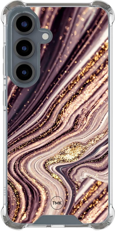 Shockproof hoesje geschikt voor Samsung Galaxy S25 - Golden pink marble - Schokbestendig - Verhoogde randen - TPU case - Extra Sterke Back Cover - Marmer - Transparant, Roze, Goud