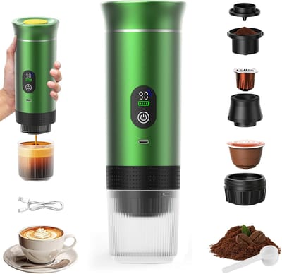 Draagbaar Koffiezetapparaat - Mini Espressomachine - Onderweg Koffie Maken - 3-in-1 Functionaliteit - 90 ml Capaciteit - Groen