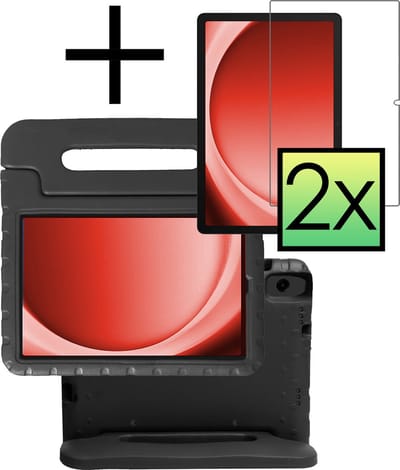 Hoes - Geschikt voor Samsung Galaxy Tab A9 Plus - Met 2x Screenprotector - Kinderhoes Shockproof Bumper - Kidsproof Case - Tablet Hoesje - Kinder Cover - Zwart
