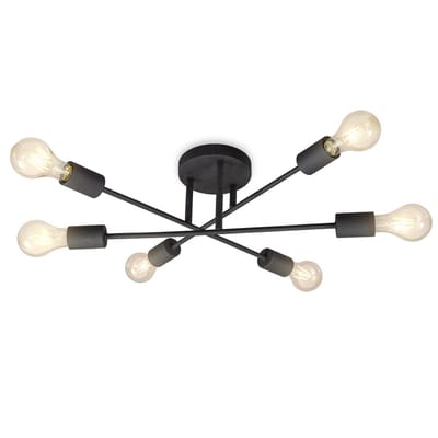 B.K.Licht - Retro Plafondlamp met 6-lichts - E27 - zwart - retro industrieel