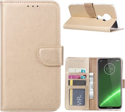 LuxeBass Hoesje geschikt voor Motorola Moto G7 / G7 Plus - Bookcase Goud - portemonnee hoesje gsm hoesje - telefoonhoes - telefoonhoesjes