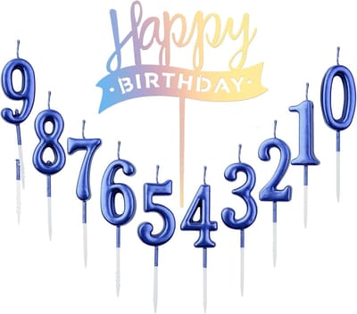 Thijox - 10 Stuks Verjaardagskaarsen met Nummer Taart Kaarsen 0-9, Happy Birthday Kaars Cijfer in Blauw, Perfect voor Feestjes, Verjaardagen en Specia