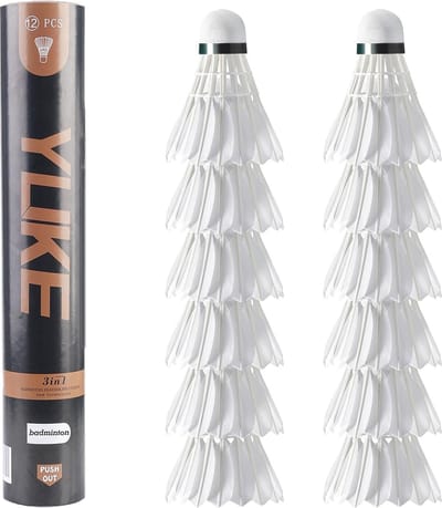 Badmintonballen, 12 stuks, wit, shuttles van ganzenveren, kurk-kop, sporttraining, hogesnelheidstraining, tuin, ganzenveren, badmintonshuttle, bal voor outdoor en indoorsport
