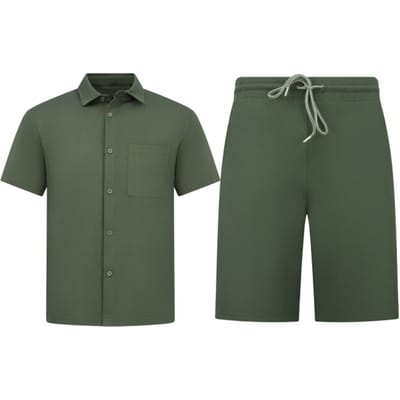 Zomerset Heren - Ribbed Oversized Shirt en Korte Broek - Twinset twee delig - F-5830 - Groen