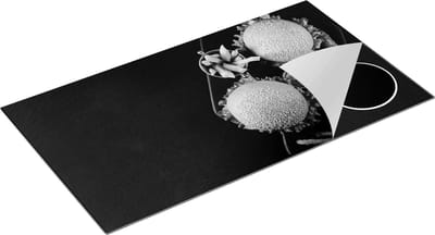 Chefcare Inductie Beschermer Hamburgers met Patat op een Zwarte Marmeren Plaat - Zwart Wit - 95x50 cm - Afdekplaat Inductie - Kookplaat Beschermer - Inductie Mat