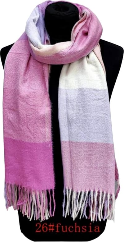 Sjaal herfst/winter met blokprint 180/68CM D23-10A 26#fuchsia