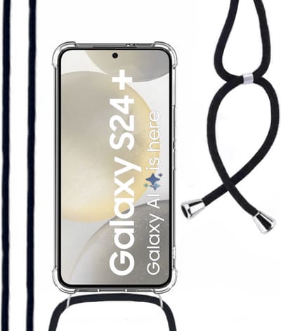 Hoesje Met Koord Geschikt Voor Samsung S24+ (S24 PLUS) - Lennexo Shockproof Hoesje Transparant Met Koord