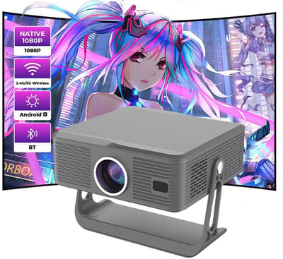 KZQ 1080p Android 13 Smart Projector - Met Autofocus En Keystone Correctie - 300 Ansi Lumen - Wifi 6 En Bluetooth 5 2 - Compatibel Met Netflix Youtube En Prime Video - Ideaal Voor Thuisbioscoop En Voetbal Kijken - 1 Stuk