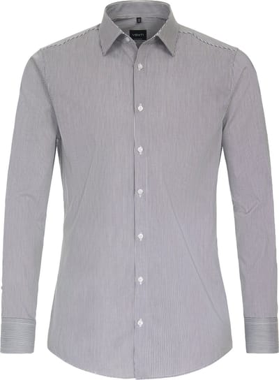 VENTI modern fit overhemd - twill - zwart gestreept - Strijkvriendelijk - Boordmaat: 38 (EU maat: S)