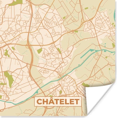 Poster Plattegrond - Kaart - België - Châtelet - Stadskaart - 100x100 cm XXL