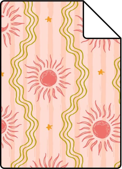 Proefstaal ESTAhome behang zonnetjes roze, rood en groen - 26.5 x 21 cm - 131713-S