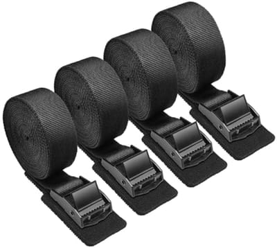 4 Stuks Spanbanden 2,5 m - Sjorbanden 250 kg - Met Ratelgesp - Zwart - voor Auto, Fietsendrager, Dakdrager, Bagage, Aanhanger, Vrachtauto
