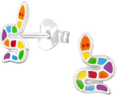 Joy|S - Zilveren slang oorbellen - multicolor - 6 x 9.5 mm - kinderoorbellen