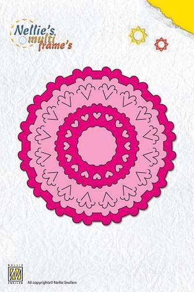 MFD054 Nellie Snellen multi frame die Incire round 6 - driehoekjes & hartjes snijmal - vouwmal rond