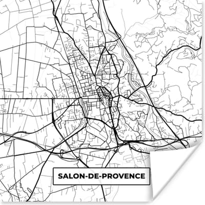 Poster Frankrijk - Plattegrond - Stadskaart - Kaart - Salon-de-Provence - Zwart wit - 100x100 cm XXL