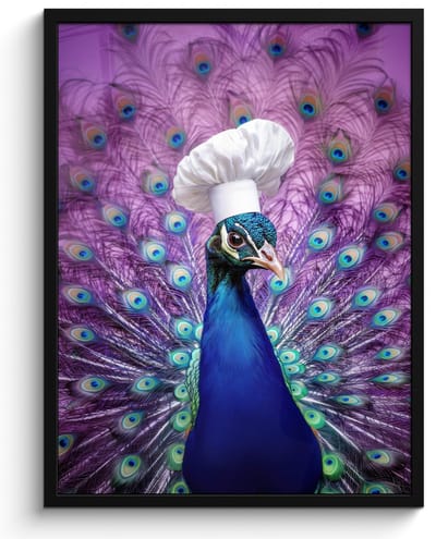Fotolijst inclusief poster - Posterlijst 50x70 cm - Posters - Pauw - Koksmuts - Cool - Paars - Foto in lijst - Keuken decoratie muur - Wanddecoratie accessoires - Muurdecoratie - Schilderijen