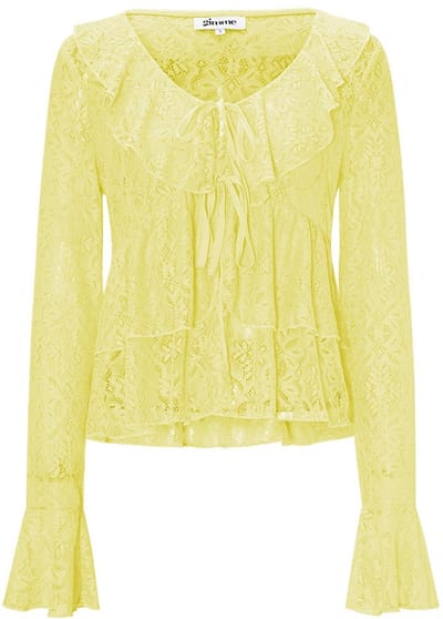 Gimme - Lace Ruffle Top – Elegante Top met Kant en Ruches – Romantische Blouse voor Lente & Zomer - Geel - Maat S