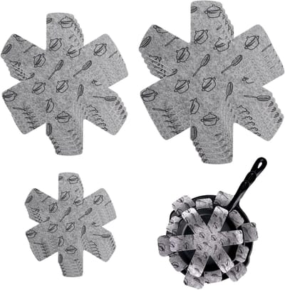 Set van 15 Panbeschermers van Vilt, 3 Verschillende Maten, Antislip en Stapelbaar voor Pannen, Schalen en Keukenaccessoires (38/35/26cm) in Grijs