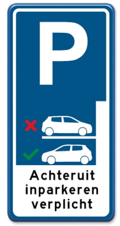 Parkeerbord Achteruit inparkeren verplicht 30x60 cm - blauw - Bevestiging: Zonder bevestiging (alleen het bord)