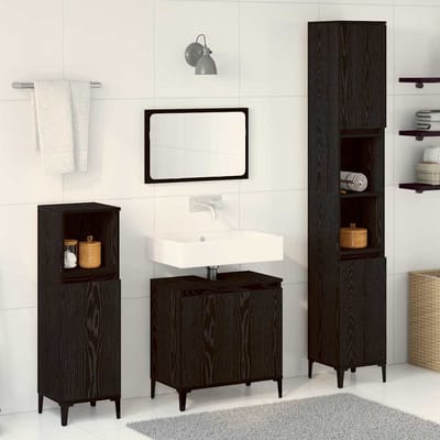 vidaXL - Badkamermeubel - Set - 3 - st - Zwart - Eiken - 30 - x - 30 - x - 180 - cm