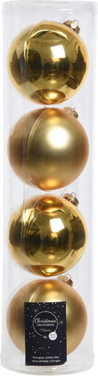 Decoris kerstballen - 4x st - goud - D10 cm - glas - kerstversiering