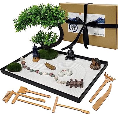 Mini Zen-tuin Decoratie voor Bureau - Zen Tuin Kit met Hark en Zand voor Meditatie en Ontspanning