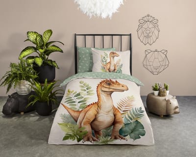 Good Morning dekbedovertrek dino - 1 persoons 140x200/220 cm - Groen - 100% Katoen renforc�