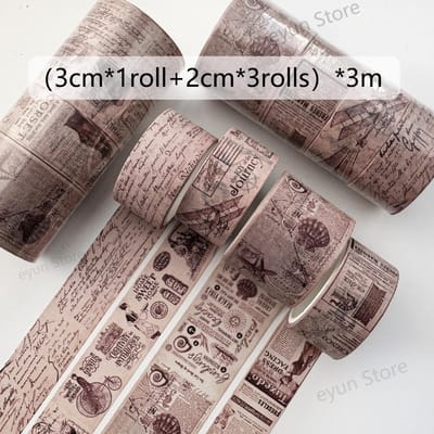 4 Rollen Vintage Washi Tape Set Decoratief Voor Scrapbooking Benodigdheden Journals Planners DIY Knutselwerkjes Antieke Japanse Masking Tapes gray