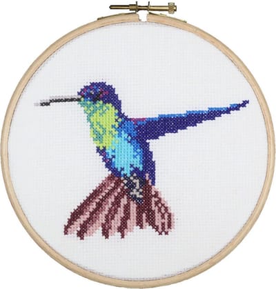Pako Borduurpakket met telpatroon - Kolibri - 210.802 - voorgesorteerd garen - Aida wit - 13 x 17 cm - DIY kit