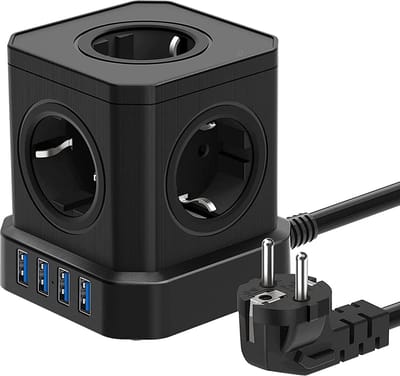 Igoods Kubus Stekkerdoos met Schakelaar - 4 USB Poorten - 5 Stopcontacten - Zwart